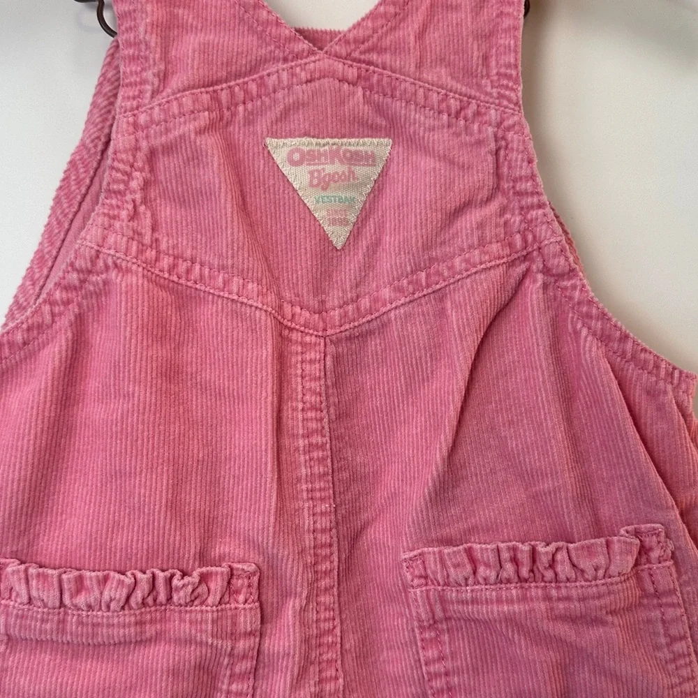 VTG Oshkosh B’Gosh 12 Month Pink Corduroy Vestbak Overalls Embroidered Floral‎